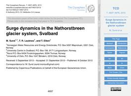 Surge Dynamics in the Nathorstbreen Glacier System