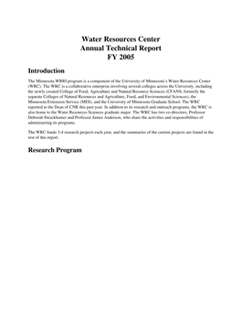 Water Resources Center Annual Technical Report FY 2005