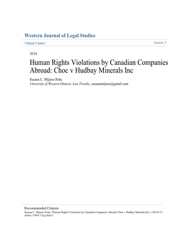 Human Rights Violations by Canadian Companies Abroad: Choc V Hudbay Minerals Inc Susana C