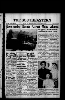 THE SOUTHEA.STE OFFICIAL ~ROAN OUTREASTE~N' ST.ATB - COLLB~~ ' ·VOLUME THIRTY-THREE DURANT, ~KLAHOMA , WEPNESDAY, NOVEM,#Thr 18,1953 Numfjer EIGHT •