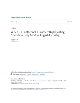 Representing Animals in Early Modern English Heraldry Kathryn Will Kwill@Lsu.Edu