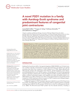 A Novel FGD1 Mutation in a Family with Aarskog–Scott Syndrome And