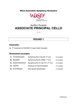 Audition Excerpts ASSOCIATE PRINCIPAL CELLO ______