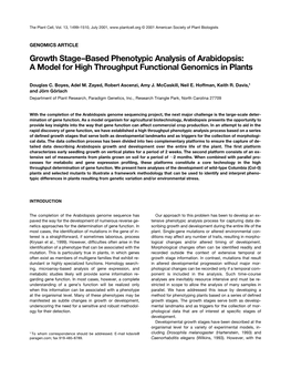 Growth Stage–Based Phenotypic Analysis of Arabidopsis: a Model for High Throughput Functional Genomics in Plants