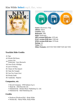 Kim Wilde Select Mp3, Flac, Wma