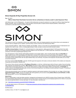 Simon Expands at Key Properties Across U.S