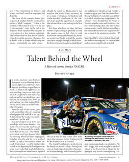 Talent Behind the Wheel a Harvard Summa Aims for NASCAR