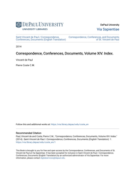 Correspondence, Conferences, Documents, Volume XIV. Index