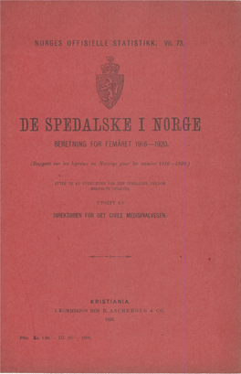 De Spedalske I Norge. Beretning for Femåret 1916-1920