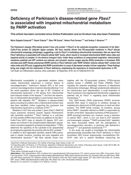 Deficiency of Parkinson's Disease-Related Gene Fbxo7 Is