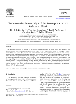 Shallow-Marine Impact Origin of the Wetumpka Structure (Alabama, USA)