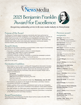 2021 Benjamin Franklin Award for Excellence