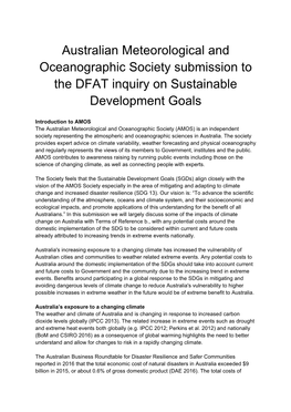 Australian Meteorological and Oceanographic Society Submission to the DFAT Inquiry on Sustainable Development Goals