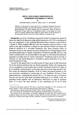 Krull and Global Dimensions of Semiprime Noetherian P/-Rings by Richard Resco, Lance W