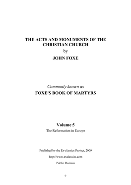 THE ACTS and MONUMENTS of the CHRISTIAN CHURCH by JOHN FOXE