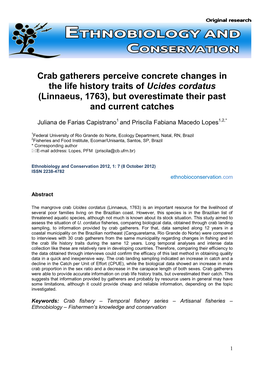 Crab Gatherers Perceive Concrete Changes in the Life History Traits of Ucides Cordatus (Linnaeus, 1763), but Overestimate Their Past and Current Catches