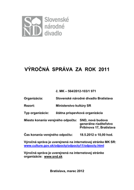 Výročná Správa O Činnosti SND Za Rok 2011