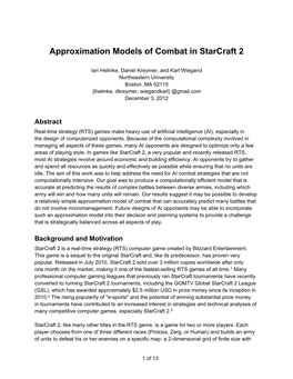 Approximation Models of Combat in Starcraft 2