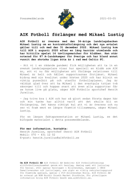 AIK Fotboll Förlänger Med Mikael Lustig