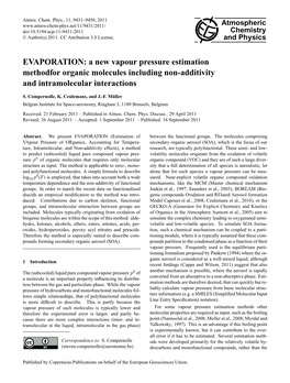 A New Vapour Pressure Estimation Methodfor Organic Molecules Including Non-Additivity and Intramolecular Interactions