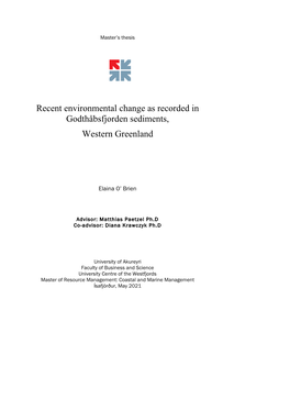 Recent Environmental Change As Recorded in Godthåbsfjorden Sediments, Western Greenland