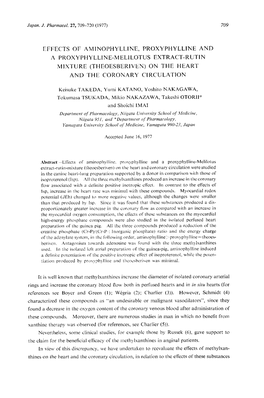 Effects of Aminophylline, Proxyphylline and a Proxy Phylline-Melilotus Extract-Rutin Mixture (Theoesberiven) on the Heart and the Coronary Circulation