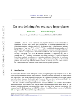 On Sets Defining Few Ordinary Hyperplanes