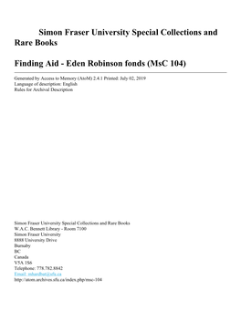 Robinson, Eden (Subject) • Textual Record (Documentary Form) • Photographic Material (Documentary Form) • Arts and Culture (Subject) • First Nations (Subject)