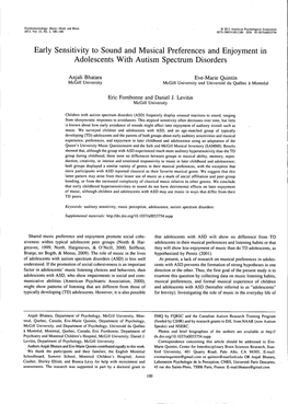 Early Sensitivity to Sound and Musical Preferences and Enjoyment in Adolescents with Autism Spectrum Disorders