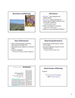 Dominance and Diversity Dominance Uses of Dominance Determining