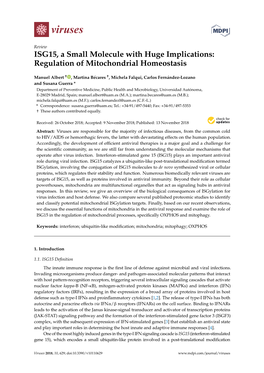 ISG15, a Small Molecule with Huge Implications: Regulation of Mitochondrial Homeostasis