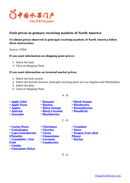 Fruit Prices in Primary Receiving Markets of North America