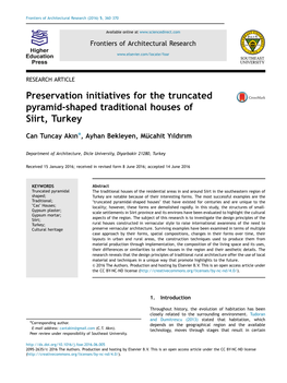 Preservation Initiatives for the Truncated Pyramid-Shaped Traditional Houses of Siirt, Turkey