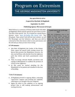 Say Upon Them to Strive a Speech by Abu Bakr Al-Baghdadi September 16, 2019 Publishing Agency: Muʾassasat Al-Furqān
