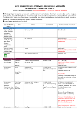 Liste Des Commerces Et Services De