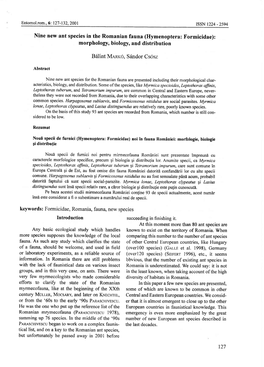 Nine New Ant Species in the Romania Fauna(Hymenoptera: Formicidae