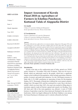 Impact Assessment of Kerala Flood 2018 on Agriculture of Farmers in Edathua Panchayat, Kuttanad Taluk of Alappuzha District