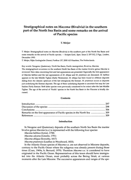 Stratigraphical Notes on Macoma (Bivalvia) in the Southern Part of the North Sea Basin and Some Remarks on the Arrival of Pacific Species