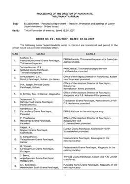 Proceedings of the Director of Panchayats, Thiruvananthapuram