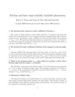 Friction and Basic Slope Stability, Landslide Phenomena