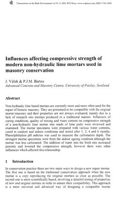 Influences Affecting Compressive Strength of Modern Non-Hydraulic Lime Mortars Used in Masonry Conservation