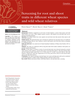 Abstract Background: Defnitive Comparison on Root Traits of Wheat Landraces, Ancient Wheat Species and Wild DOI: 10.17129/Botsci.747 Wheat Relatives Are Scarce