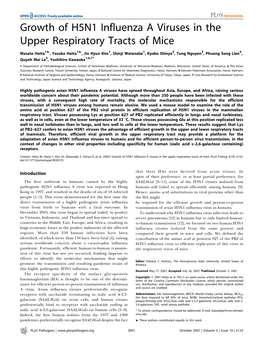 Growth of H5N1 Influenza a Viruses in the Upper Respiratory Tracts of Mice