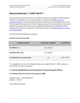 Benzotrichloride (CASRN 98-07-7) | IRIS