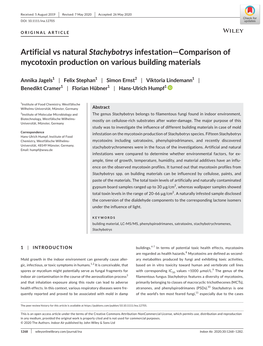 Artificial Vs Natural Stachybotrys Infestation—Comparison of Mycotoxin Production on Various Building Materials