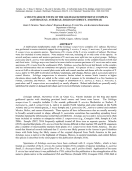 A Multivariate Study of the Solidago Sempervirens Complex (Asteraceae: Astereae: S