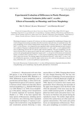 Experimental Evaluation of Differences in Plastic Phenotypes Between Cardamine Fallax and C. Occulta: Effects of Seasonality on Phenology and Gross Morphology