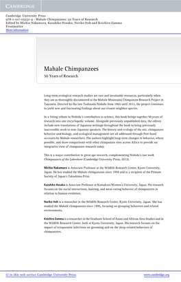 Mahale Chimpanzees: 50 Years of Research Edited by Michio Nakamura, Kazuhiko Hosaka, Noriko Itoh and Koichiro Zamma Frontmatter More Information