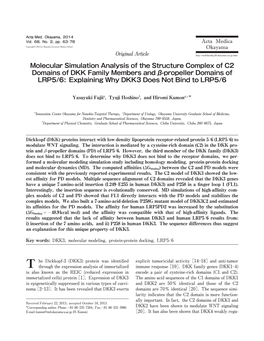 Molecular Simulation Analysis of the Structure Complex of C2 Domains of DKK Family Members and Β-Propeller Domains of LRP5/6