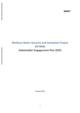 Moldova Water Security and Sanitation Project (P173076) Stakeholder Engagement Plan (SEP)